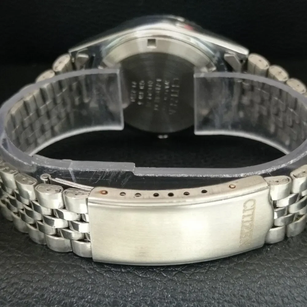 Vintage 1990 Citizen Automatic Mens Silver Watch W/daydate & Orange accents